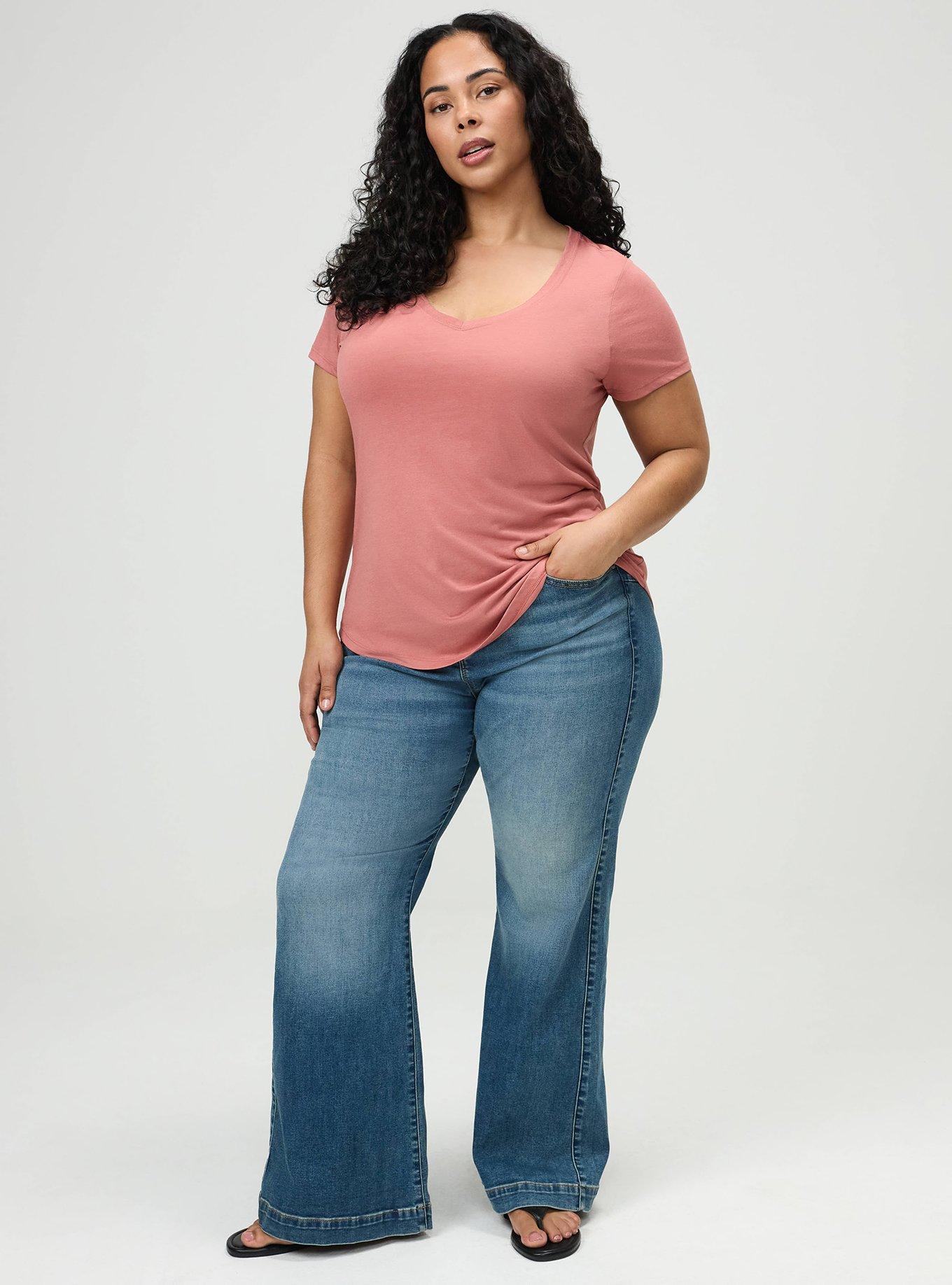 Plus Size Girlfriend Signature Jersey V-Neck Tee, LIGHT MAHOGANY, alternate