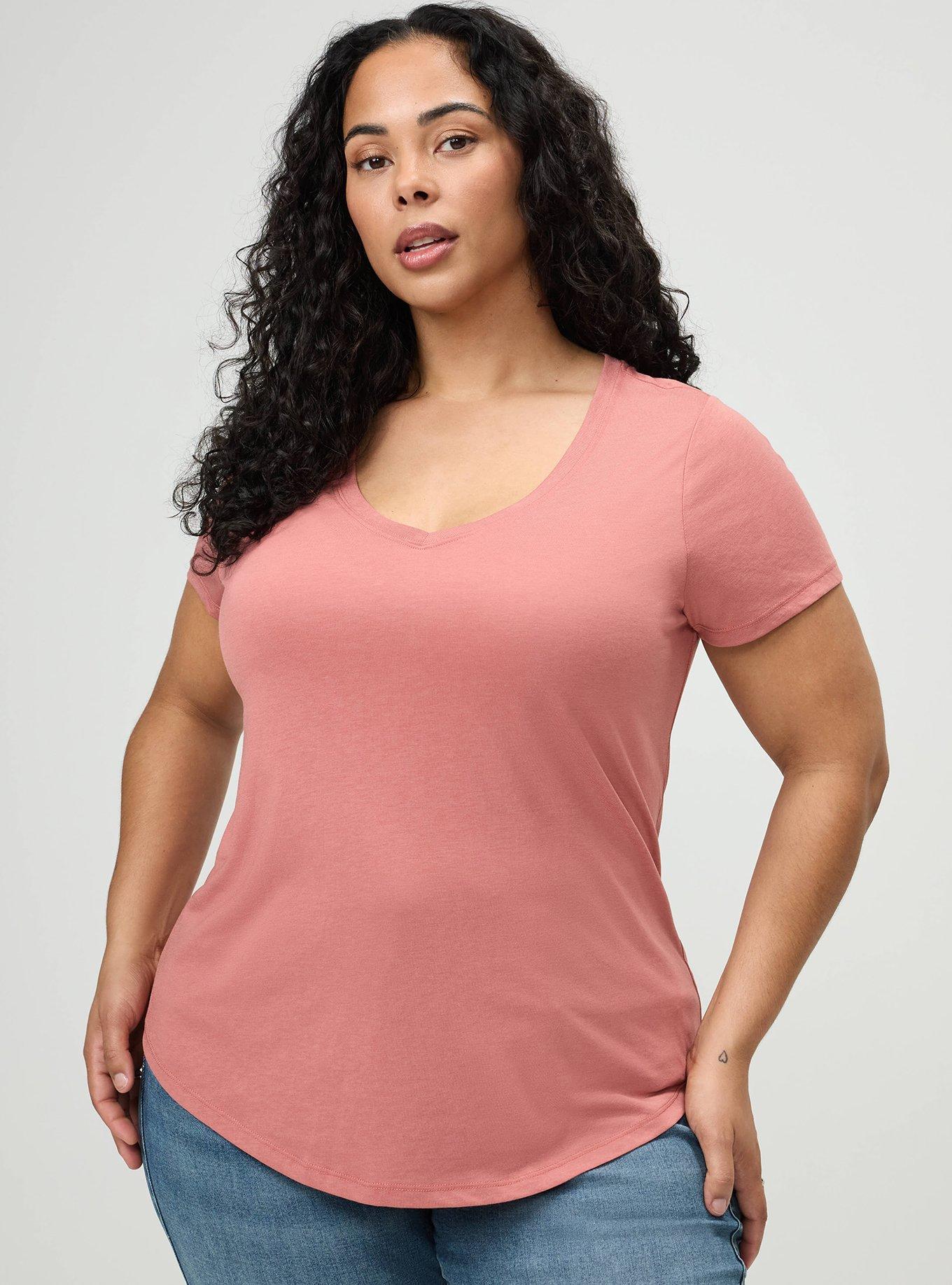 Plus Size Girlfriend Signature Jersey V-Neck Tee, LIGHT MAHOGANY, hi-res