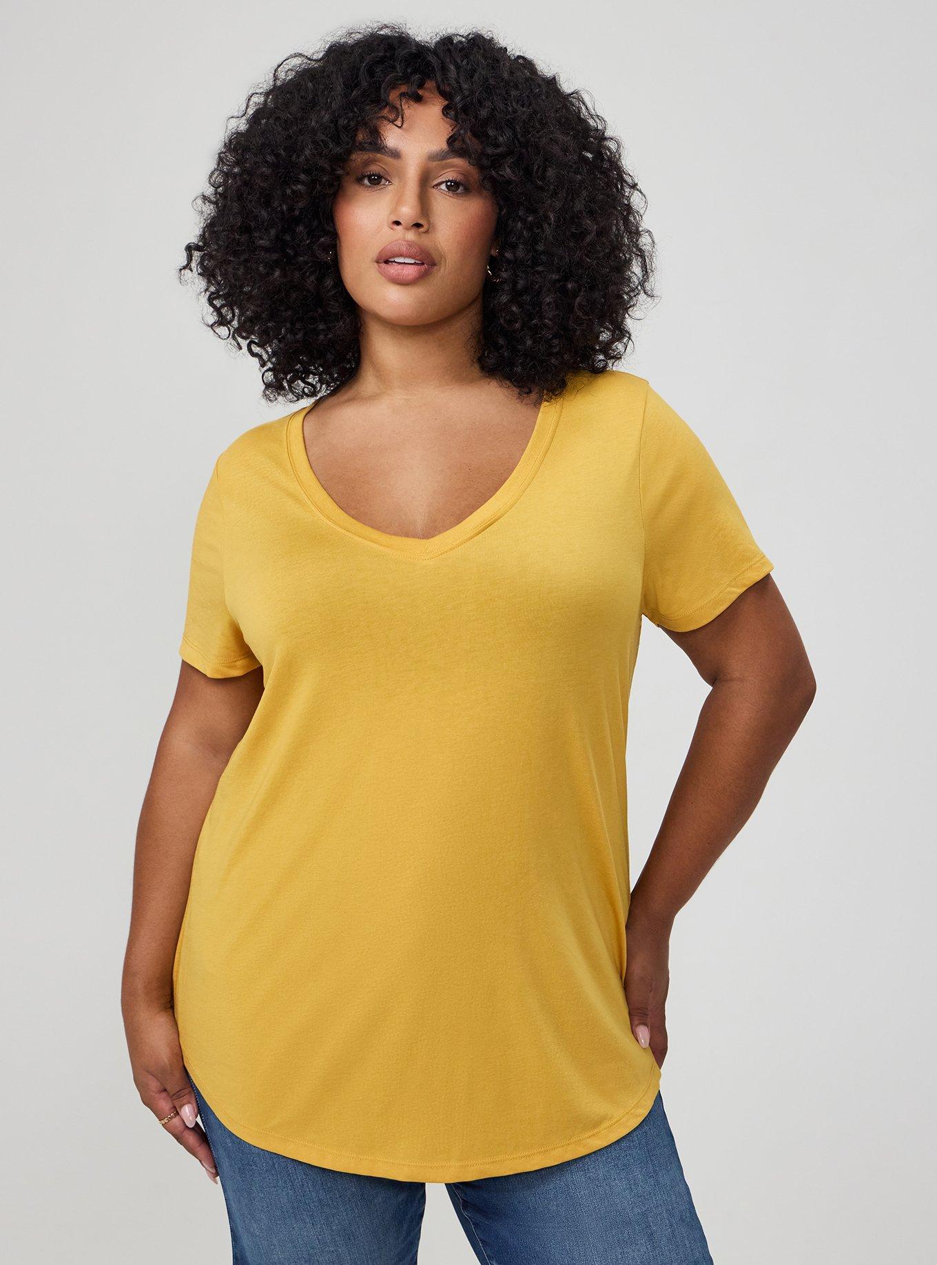 Girlfriend Signature Jersey V-Neck Tee, HONEY GOLD, alternate