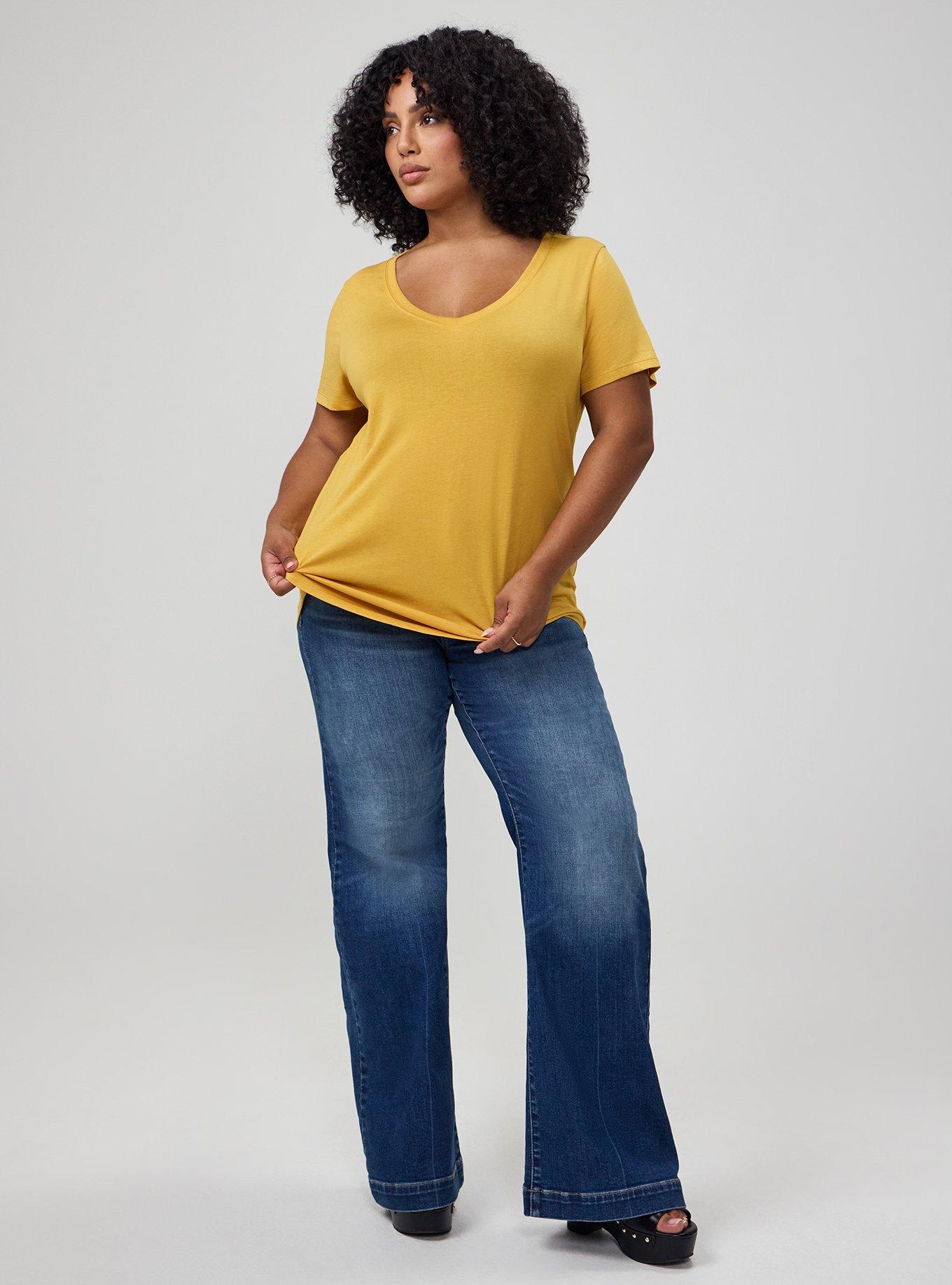 Girlfriend Signature Jersey V-Neck Tee, HONEY GOLD, alternate