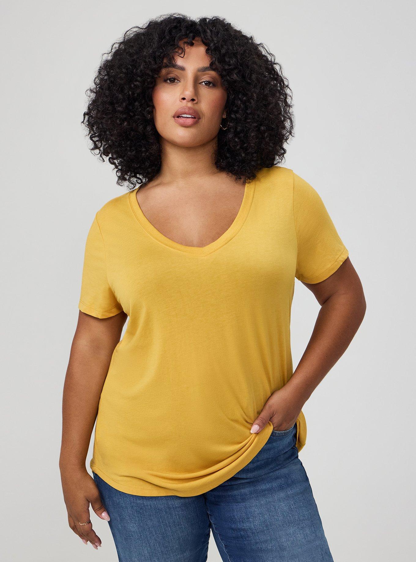 Girlfriend Signature Jersey V-Neck Tee, HONEY GOLD, hi-res