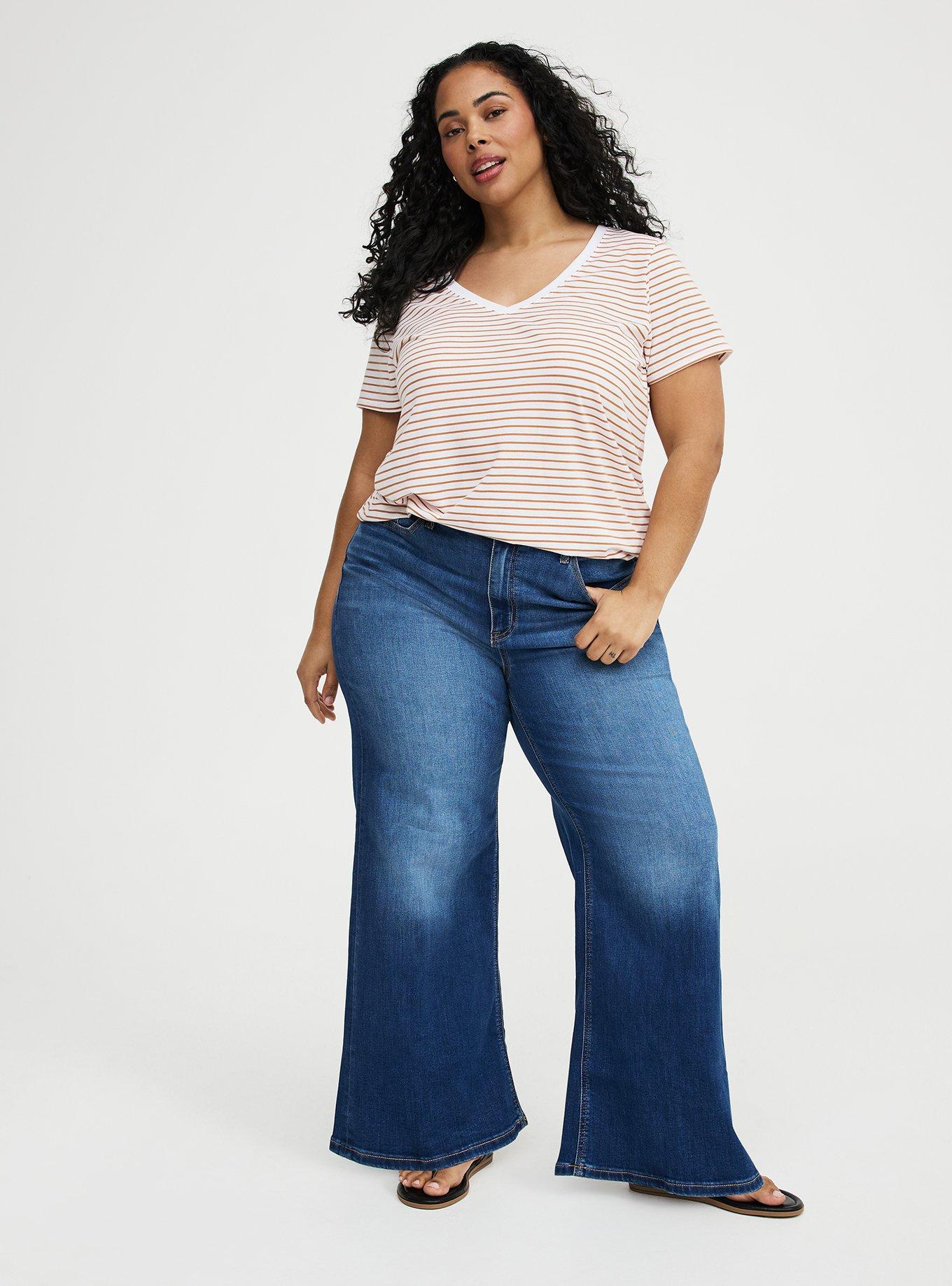 Girlfriend Signature Jersey V-Neck Tee, HAZEL BRIGHT WHITE STRIPE, alternate