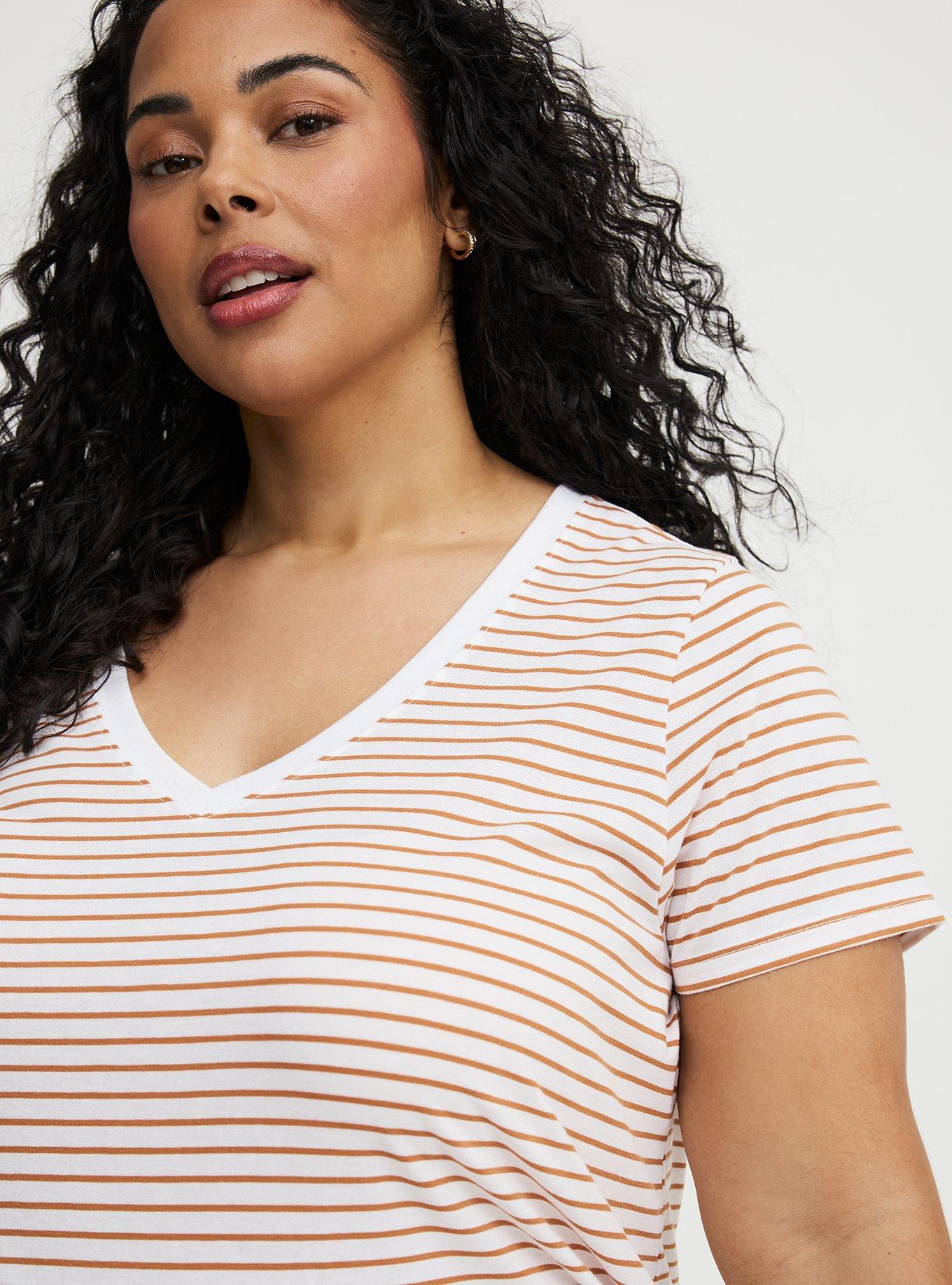 Girlfriend Signature Jersey V-Neck Tee, HAZEL BRIGHT WHITE STRIPE, alternate