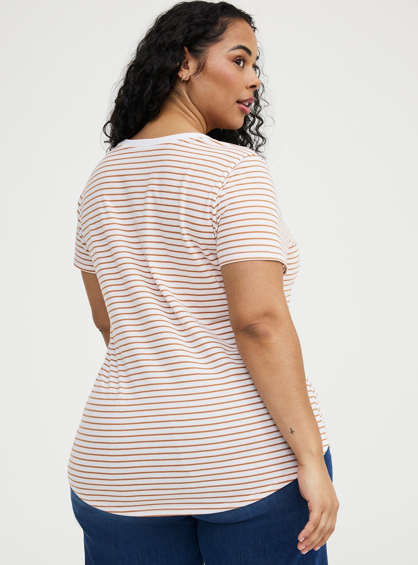 Girlfriend Signature Jersey V-Neck Tee, HAZEL BRIGHT WHITE STRIPE, alternate