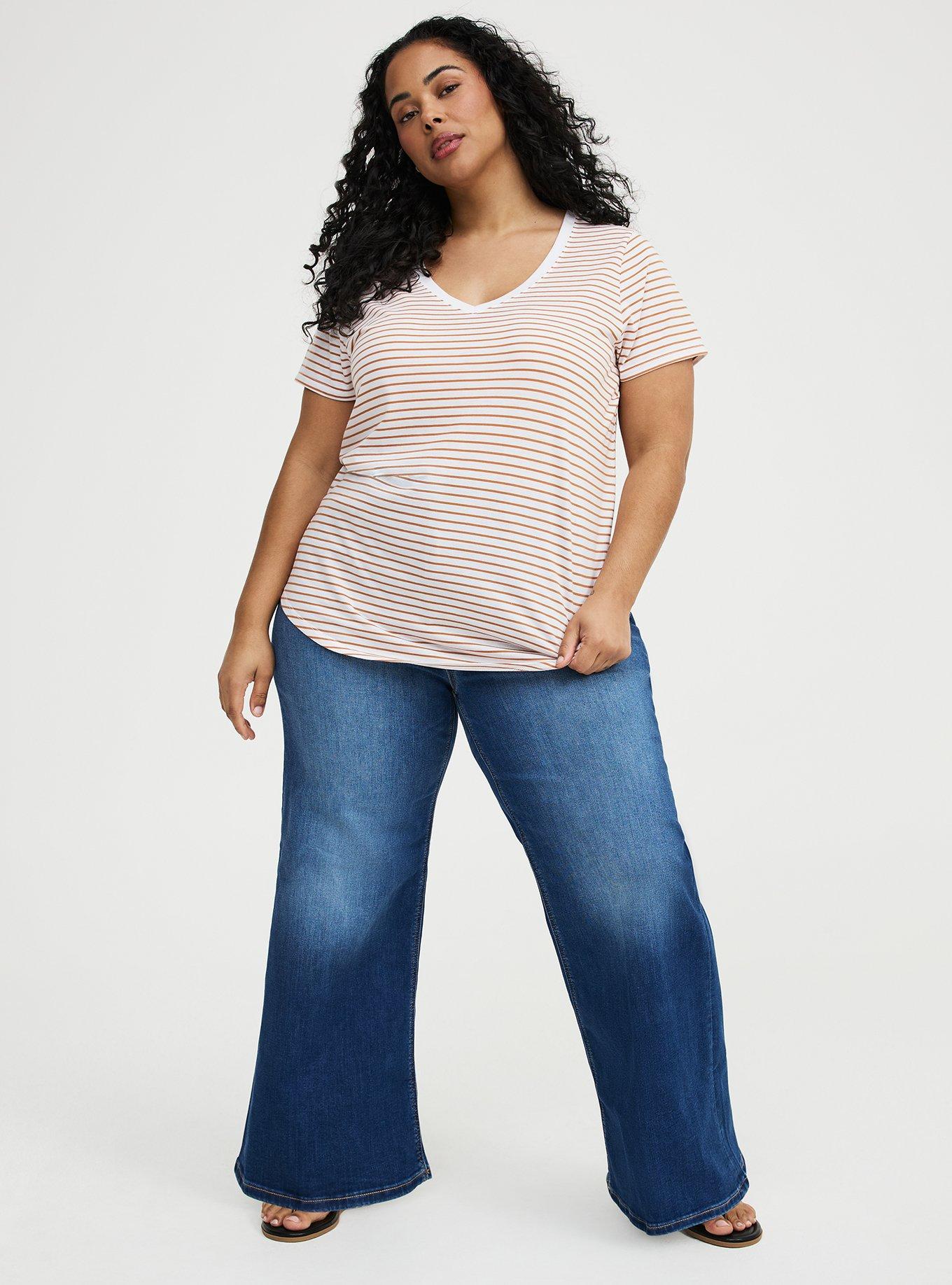 Girlfriend Signature Jersey V-Neck Tee, HAZEL BRIGHT WHITE STRIPE, alternate