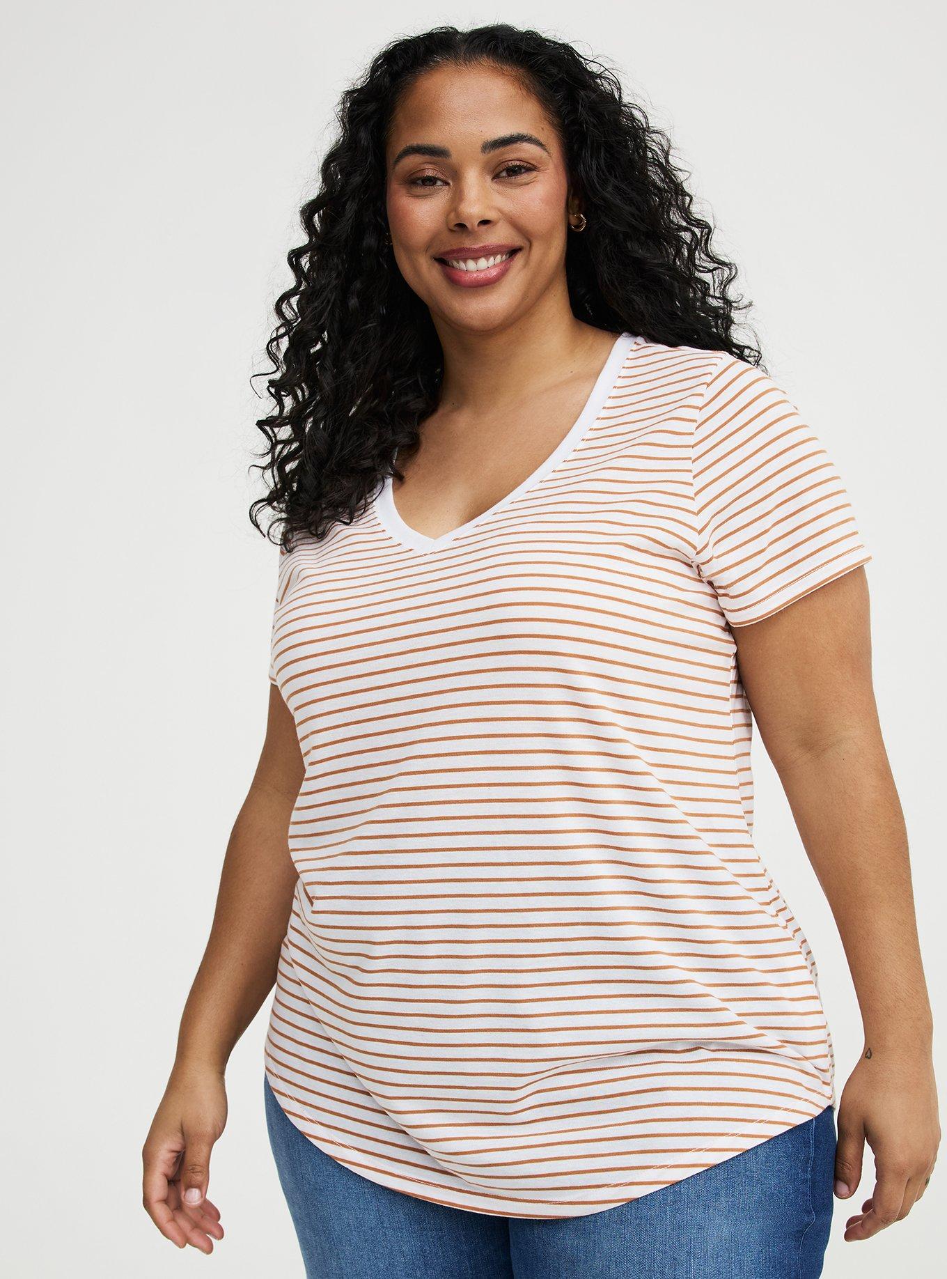 Girlfriend Signature Jersey V-Neck Tee, HAZEL BRIGHT WHITE STRIPE, hi-res