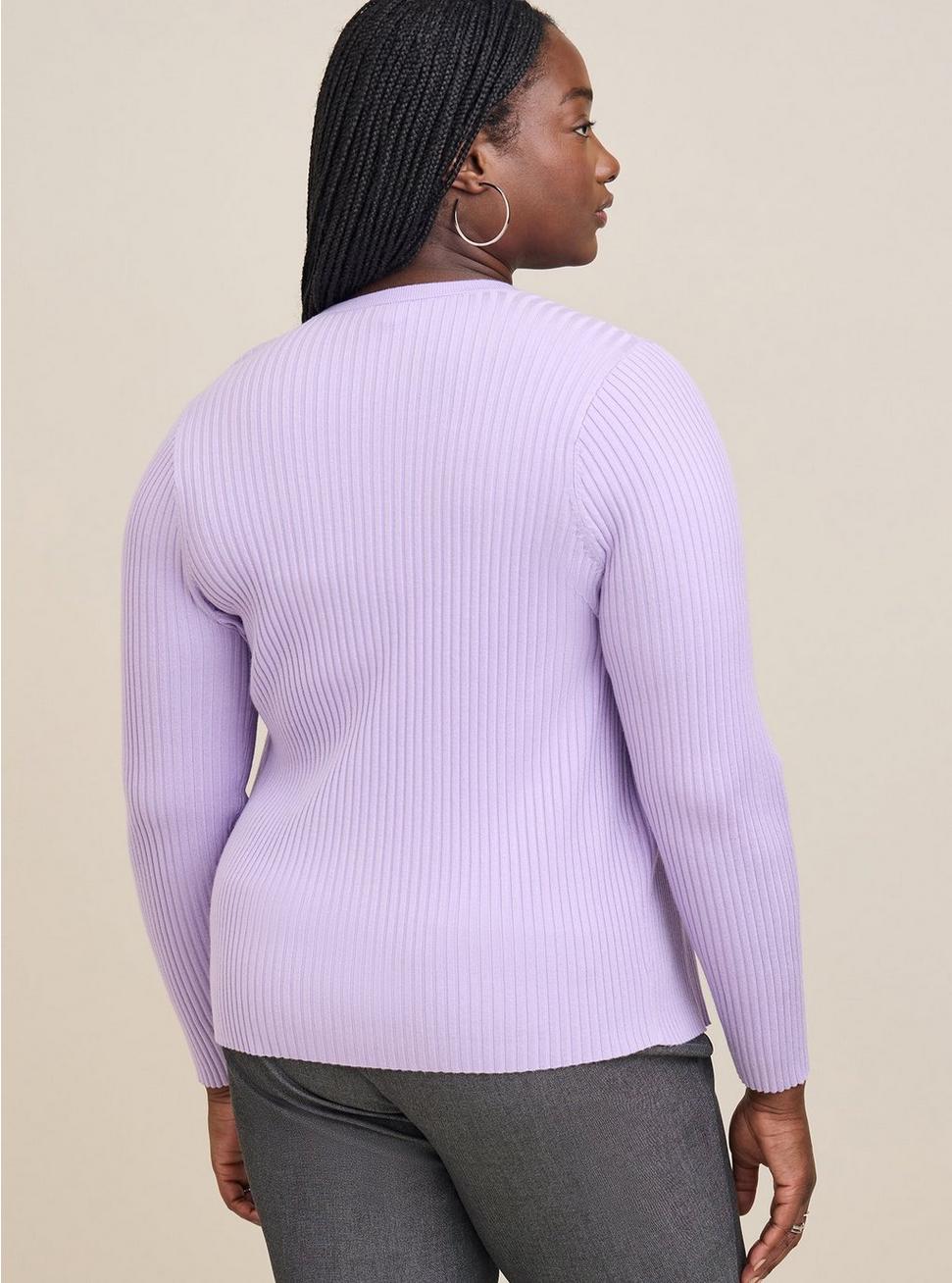 Fitted Cardigan V-Neck Sweater, LILAC, alternate