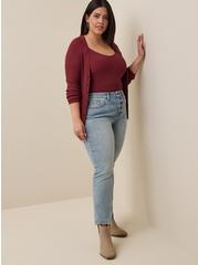 Fitted Cardigan V-Neck Sweater, MAROON, alternate
