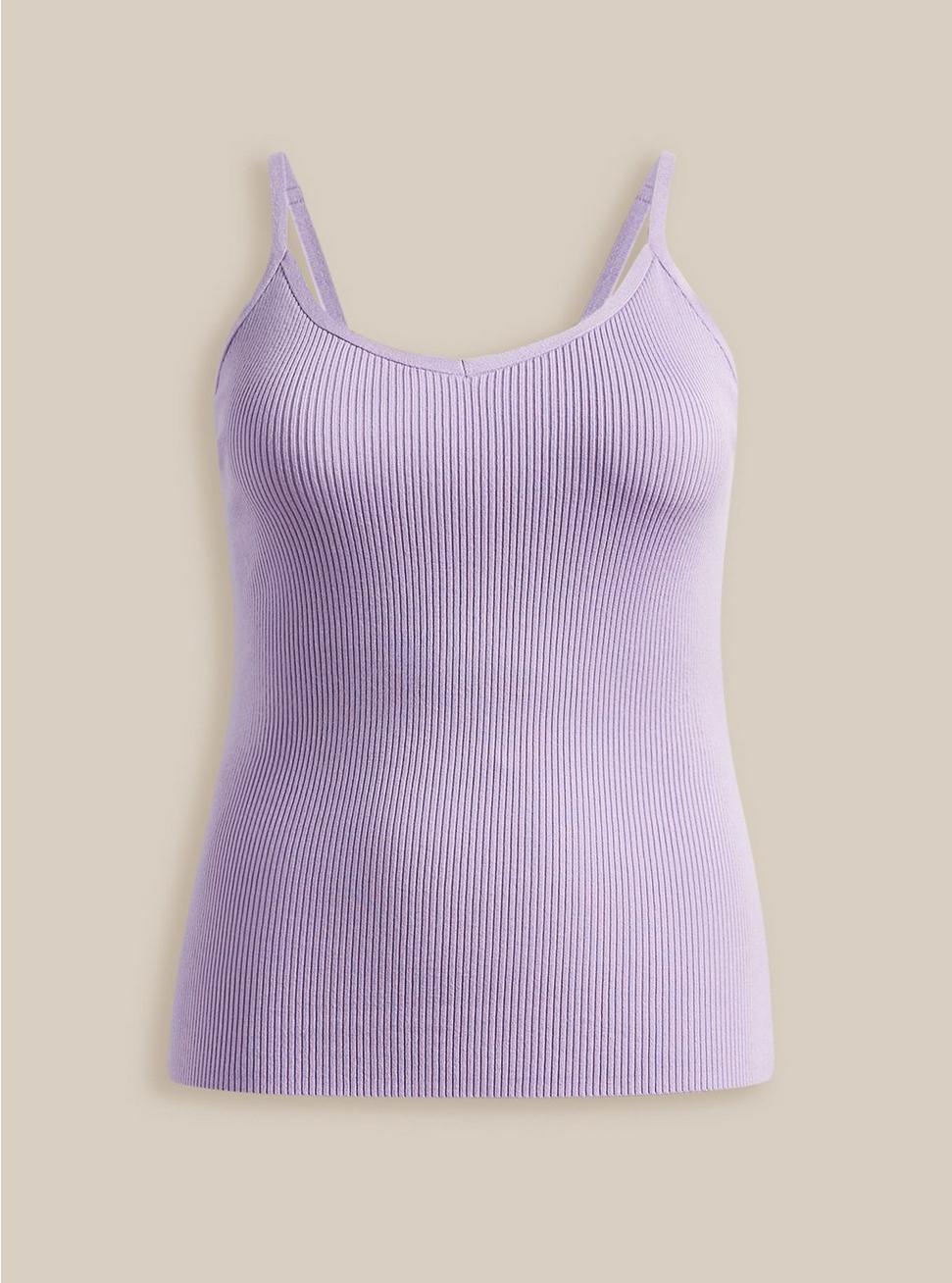 Fitted Ribbed Pullover Cami Sweater, LILAC, hi-res