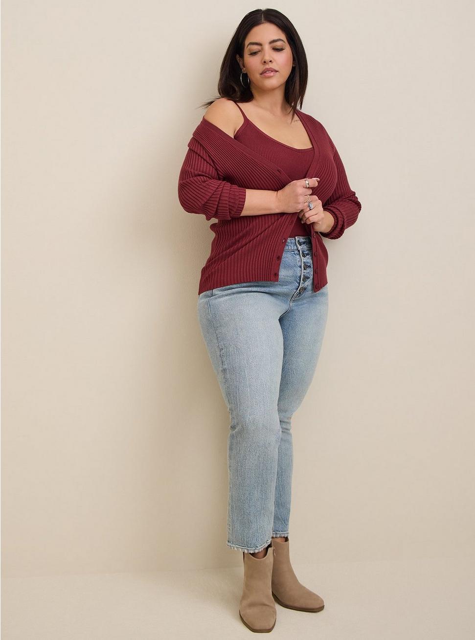 Fitted Ribbed Pullover Cami Sweater, MAROON, alternate