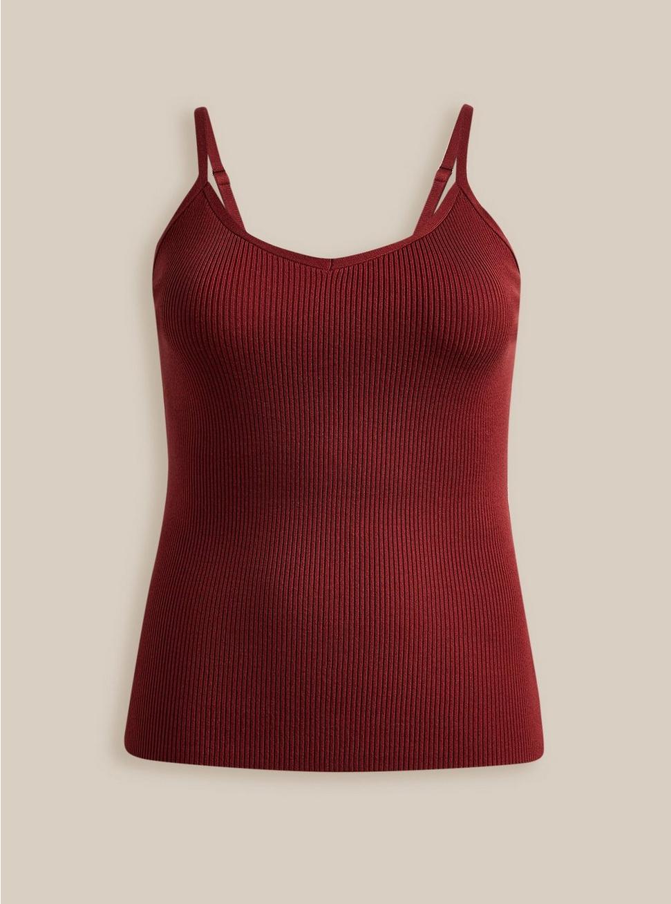 Fitted Ribbed Pullover Cami Sweater, MAROON, hi-res