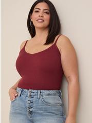 Fitted Ribbed Pullover Cami Sweater, MAROON, hi-res