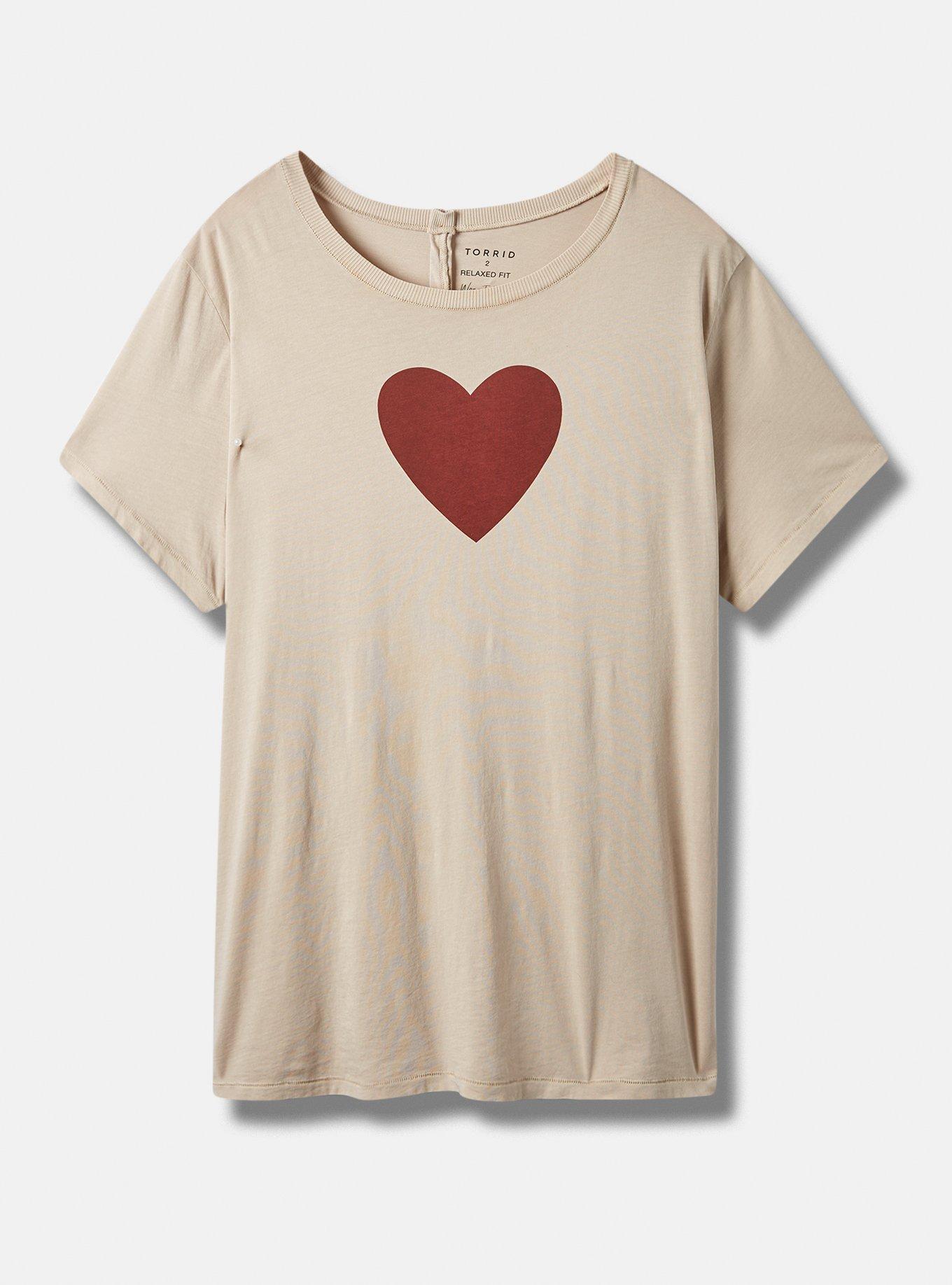 Plus Size Heart Vintage Crew Neck Tee, TAUPE, hi-res