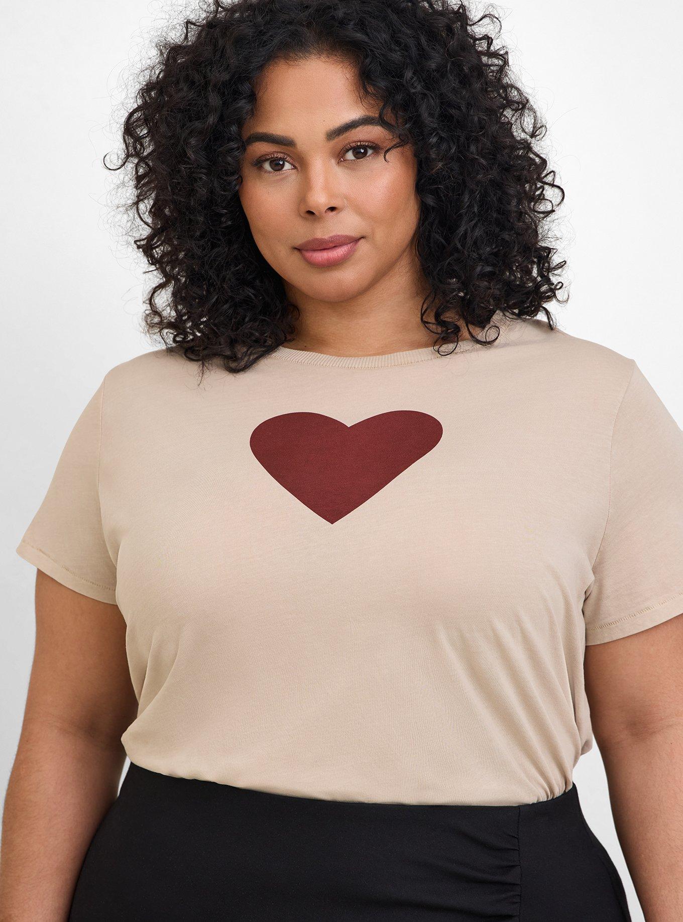 Plus Size Heart Vintage Crew Neck Tee, TAUPE, hi-res
