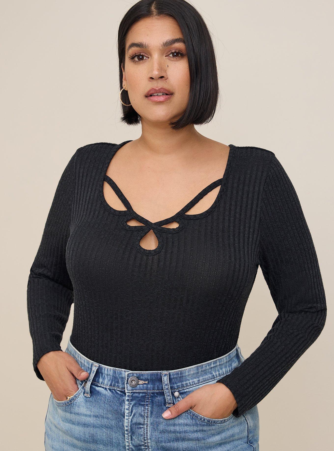 Black Rib Scoop Neck Long Sleeve Crop Top