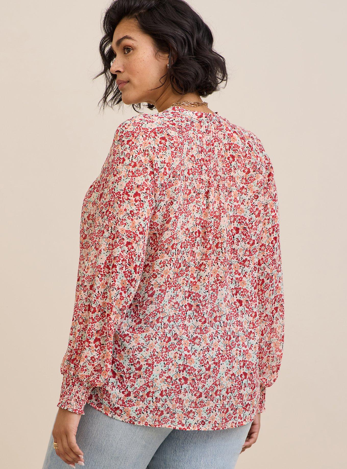 Flowy airy blouse with puffed sleeves in printed viscose