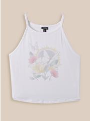 Plus Size Floral Butterfly Everyday Rib Goddess Neck Crop Tee, BRIGHT WHITE, hi-res