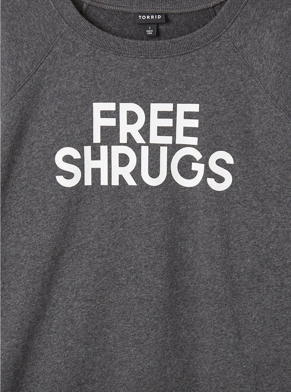Free Shrugs Cozy Fleece Crew Neck Raglan Sweatshirt, GREY, alternate