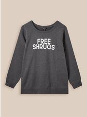 Free Shrugs Cozy Fleece Crew Neck Raglan Sweatshirt, GREY, hi-res