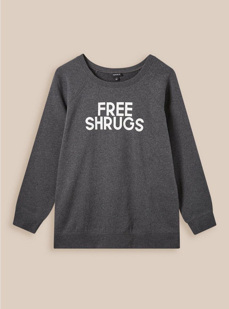 Free Shrugs Cozy Fleece Crew Neck Raglan Sweatshirt, GREY, hi-res