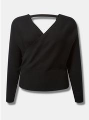 Ribbed Pullover Surplice Sweater, DEEP BLACK, hi-res