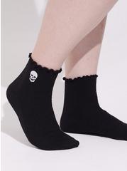 Plus Size 2 Pk Ruffle Shortie Socks, SKULL, hi-res
