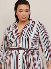 Midi Stretch Challis Button Front Shirt Dress Multi Stripe , STRIPE - MULTI, alternate