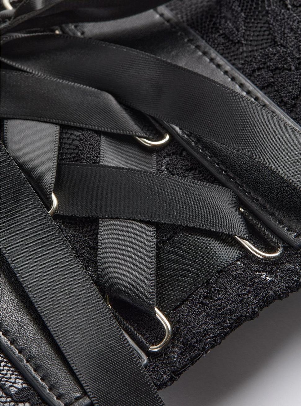 Plus Size Lace Ribbon Corset Waist Stretch Belt, BLACK, alternate