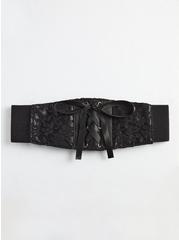Plus Size Lace Ribbon Corset Waist Stretch Belt, BLACK, hi-res