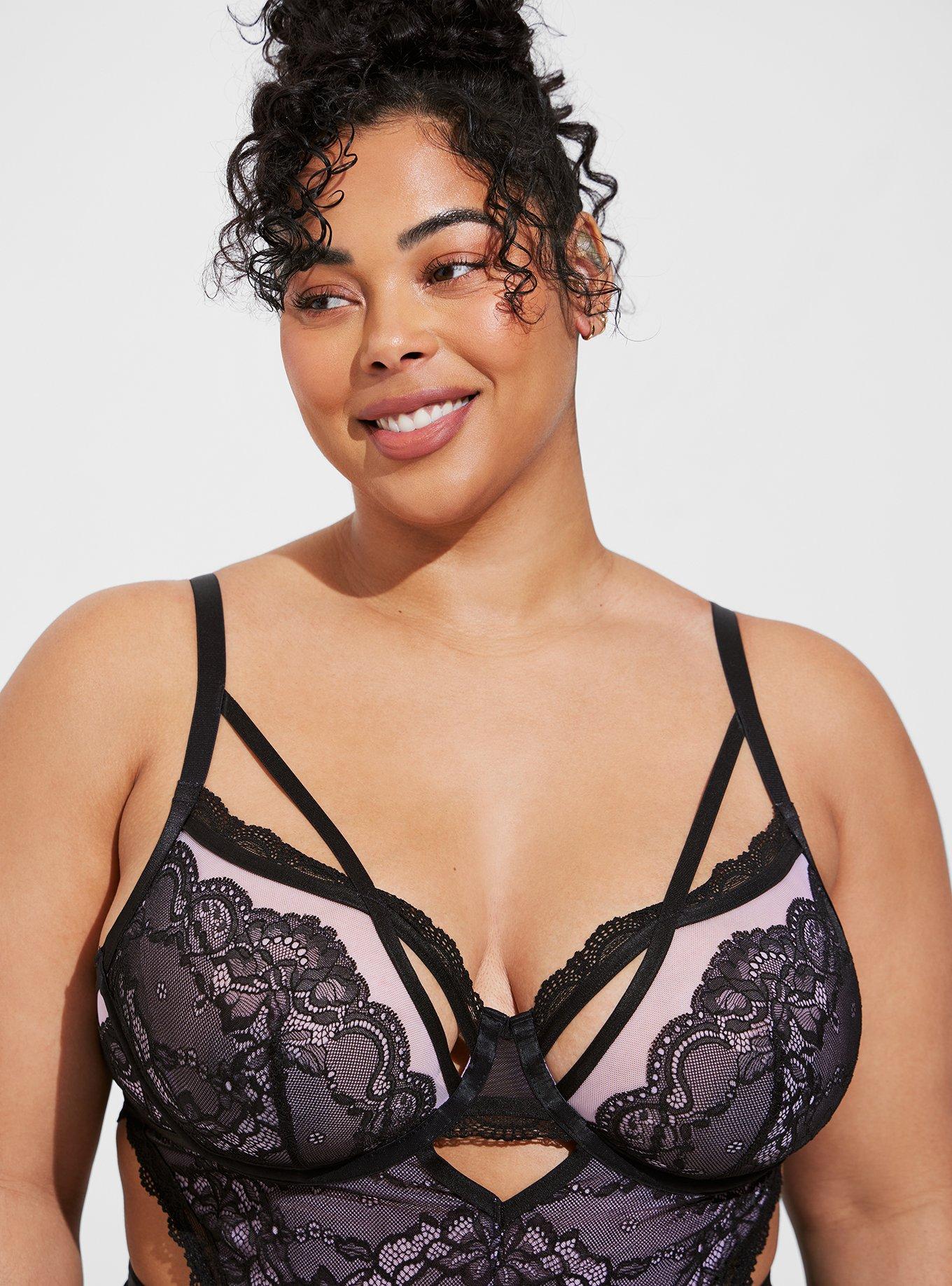 Plus Size - Black Lace & Mesh Strappy Bodysuit - Torrid