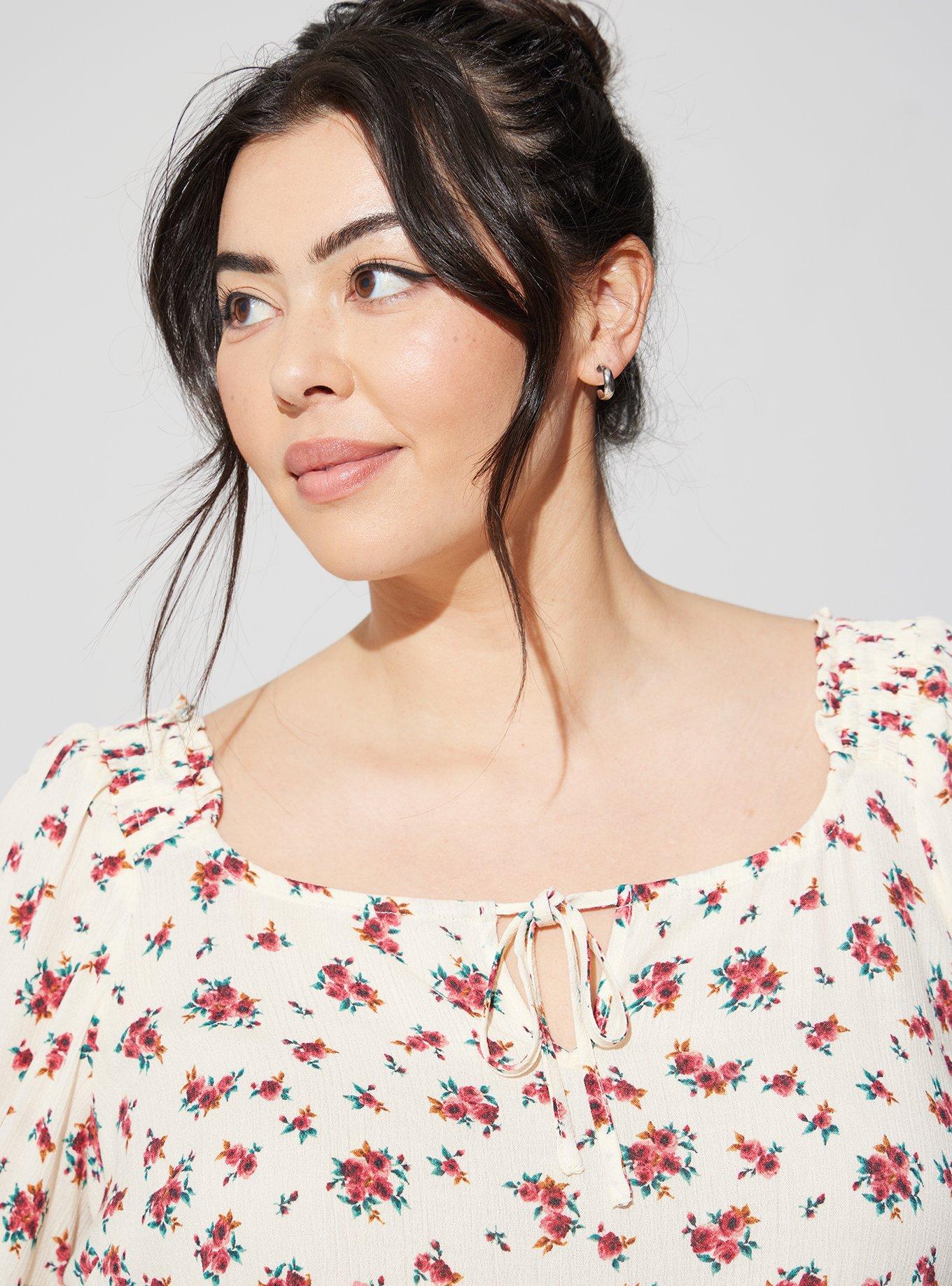 Plus Size Washable Gauze Keyhole Peasant Puff Sleeve Top Torrid