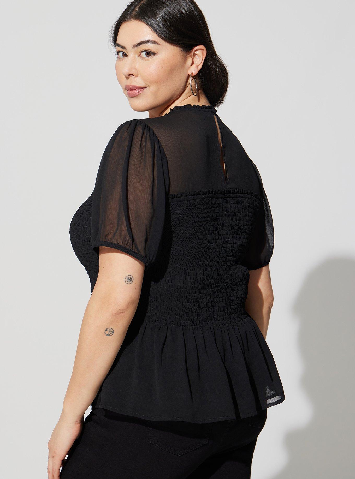 Plus Size - Chiffon Ruffle Mock Neck Smocked Crop Top - Torrid