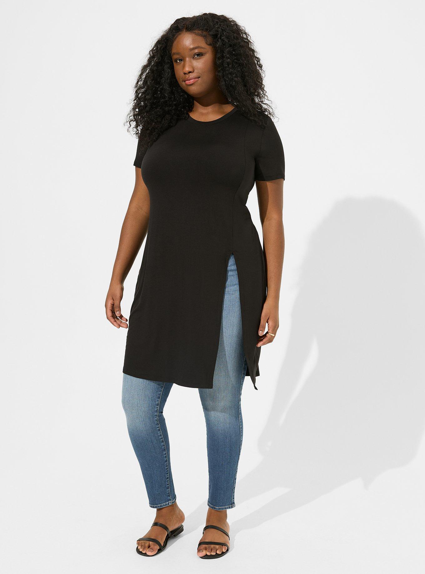 Super Soft Crew Neck Split Front Tunic, DEEP BLACK, alternate