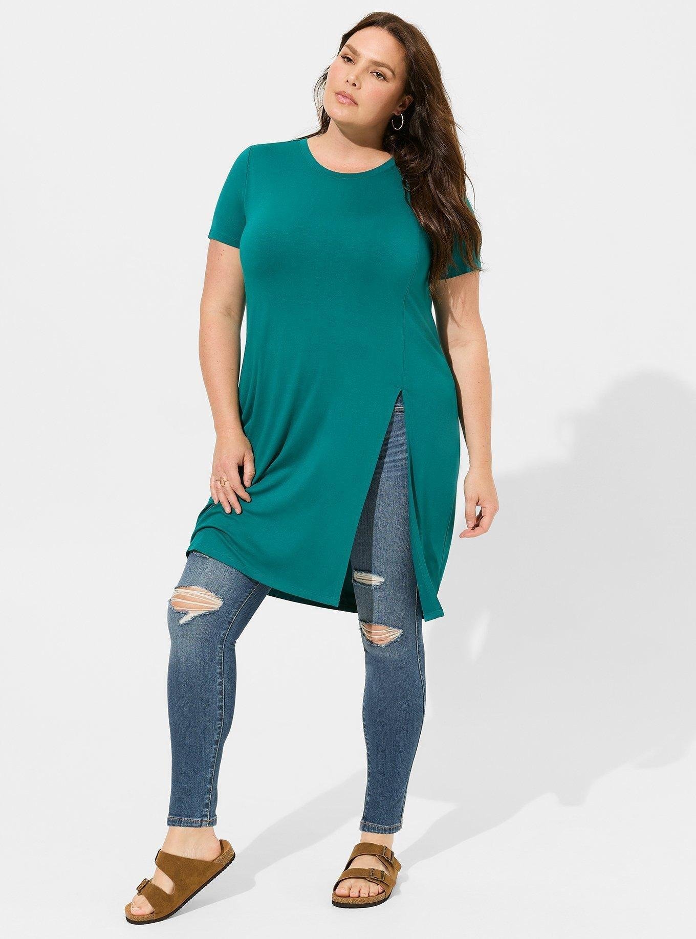 Plus Size - Super Soft Crew Neck Split Front Tunic - Torrid