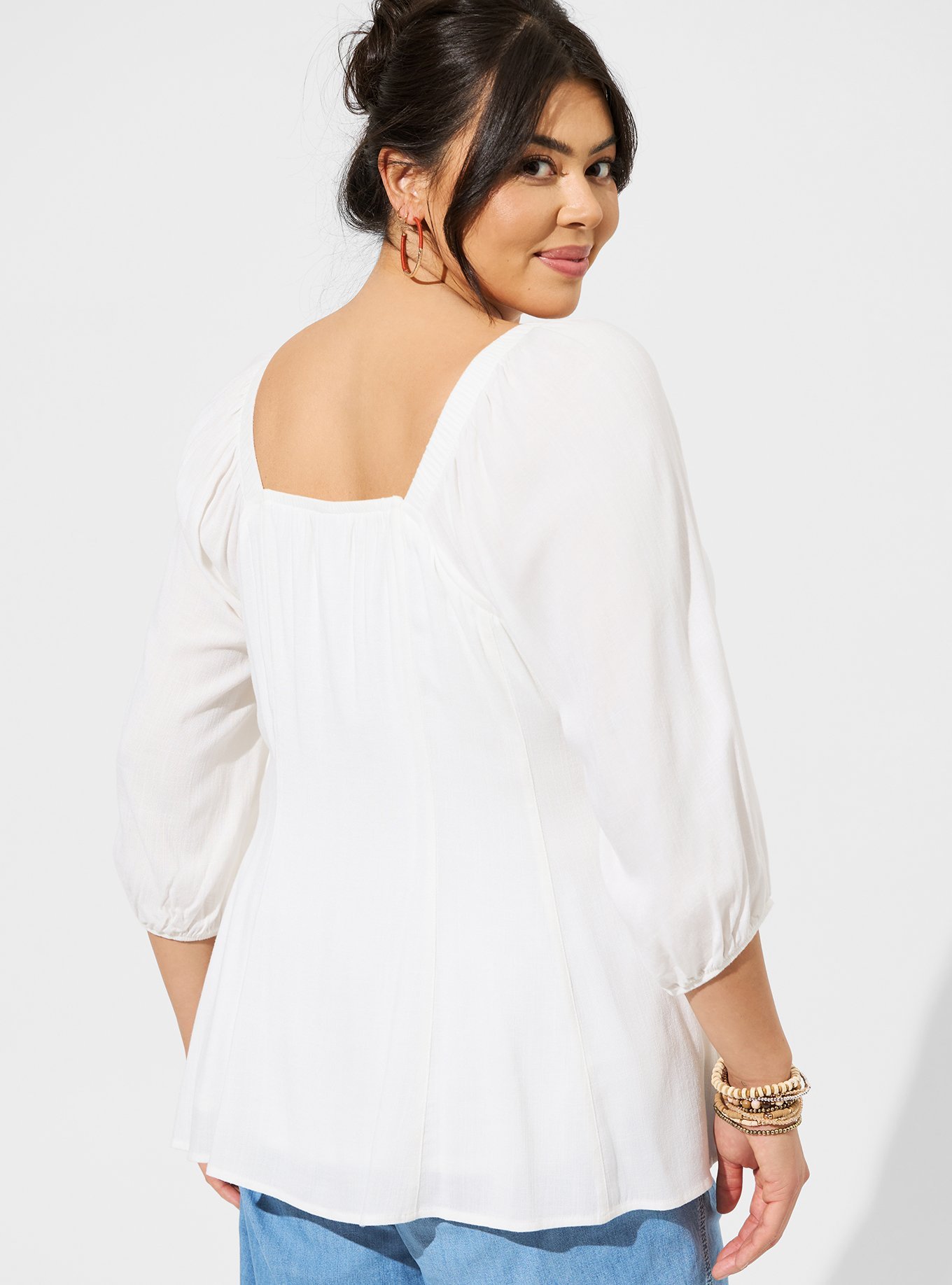 Plus Size - Fit & Flare Rayon Slub Button Up 3/4 Sleeve - Torrid