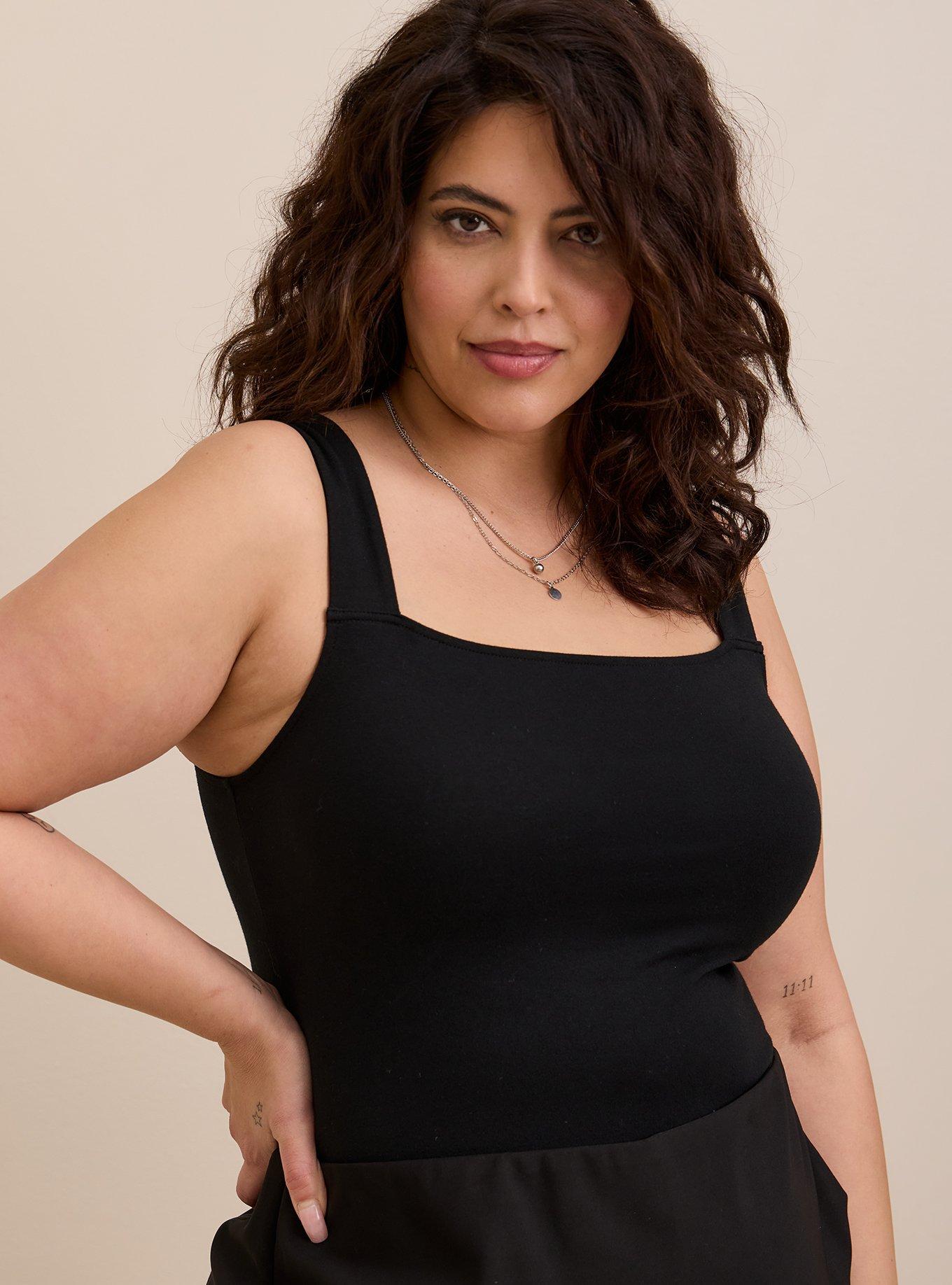 Plus Size Foxy Square Neck Crop Tank, DEEP BLACK, alternate