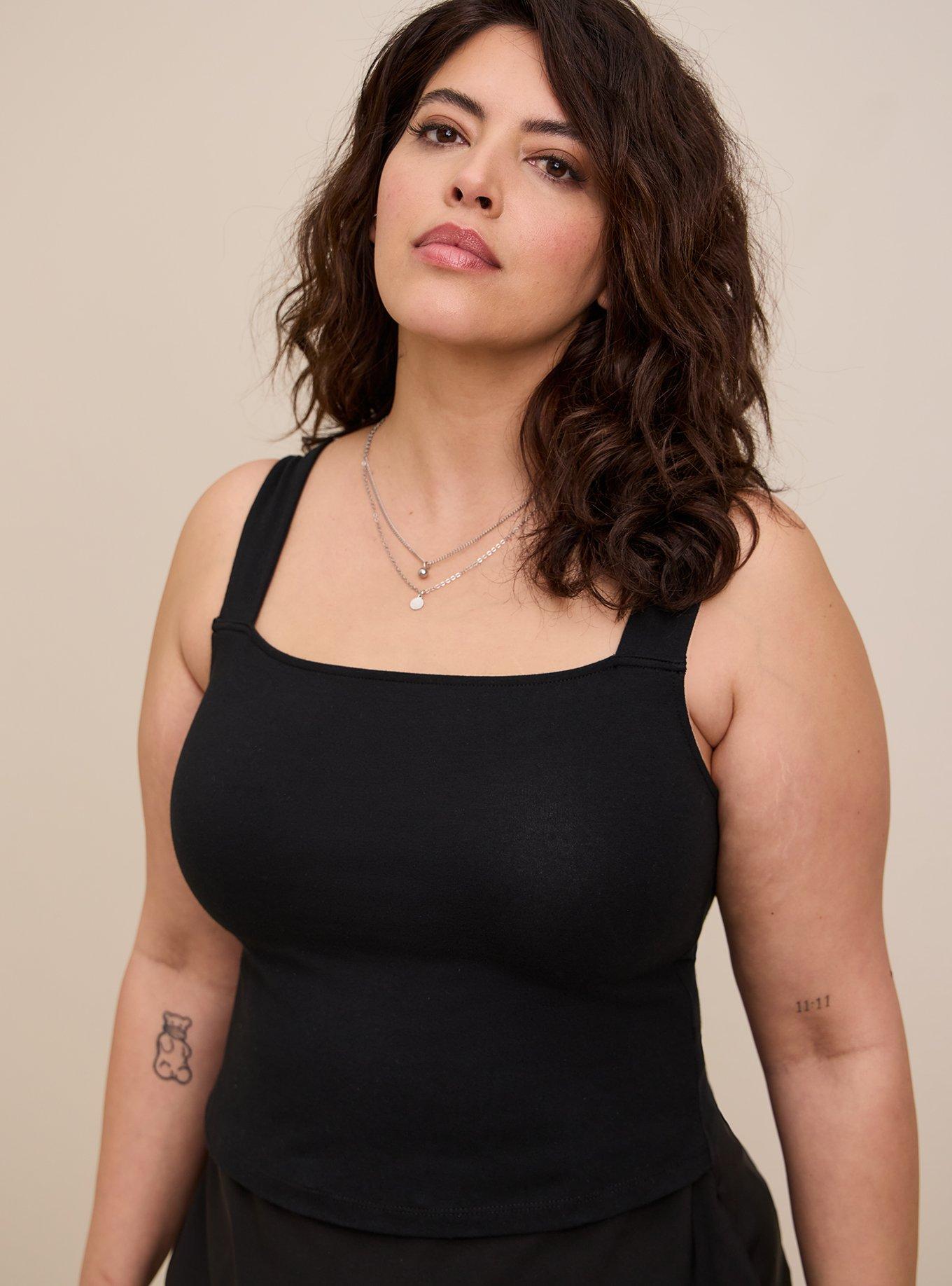 Plus Size Foxy Square Neck Crop Tank, DEEP BLACK, alternate