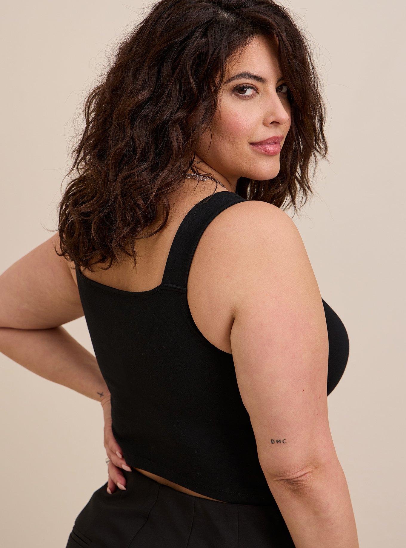 Plus Size Foxy Square Neck Crop Tank, DEEP BLACK, alternate