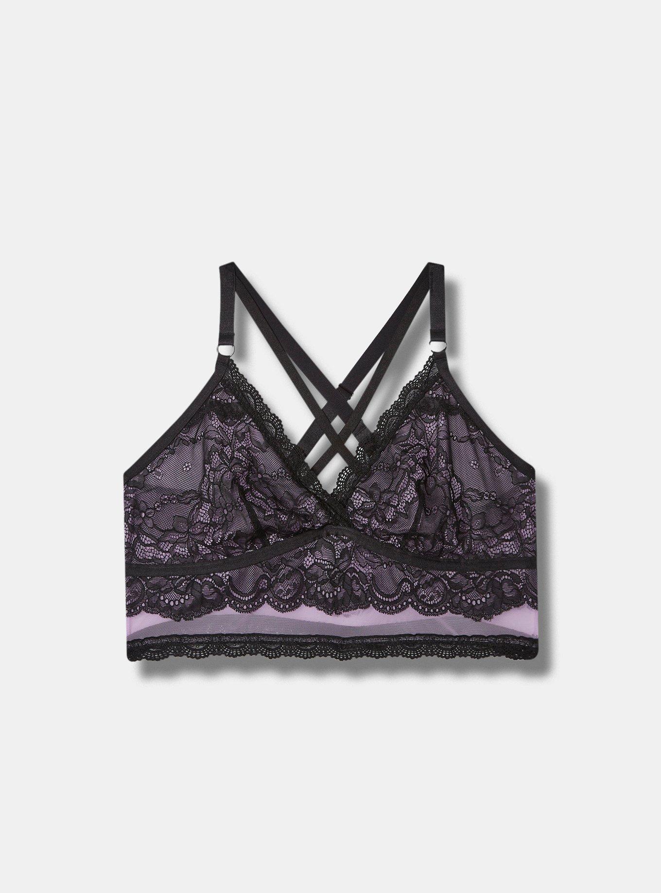 Plus Size Lace And Mesh Longline Bra, RICH BLACK AND CROCUS PETAL, hi-res