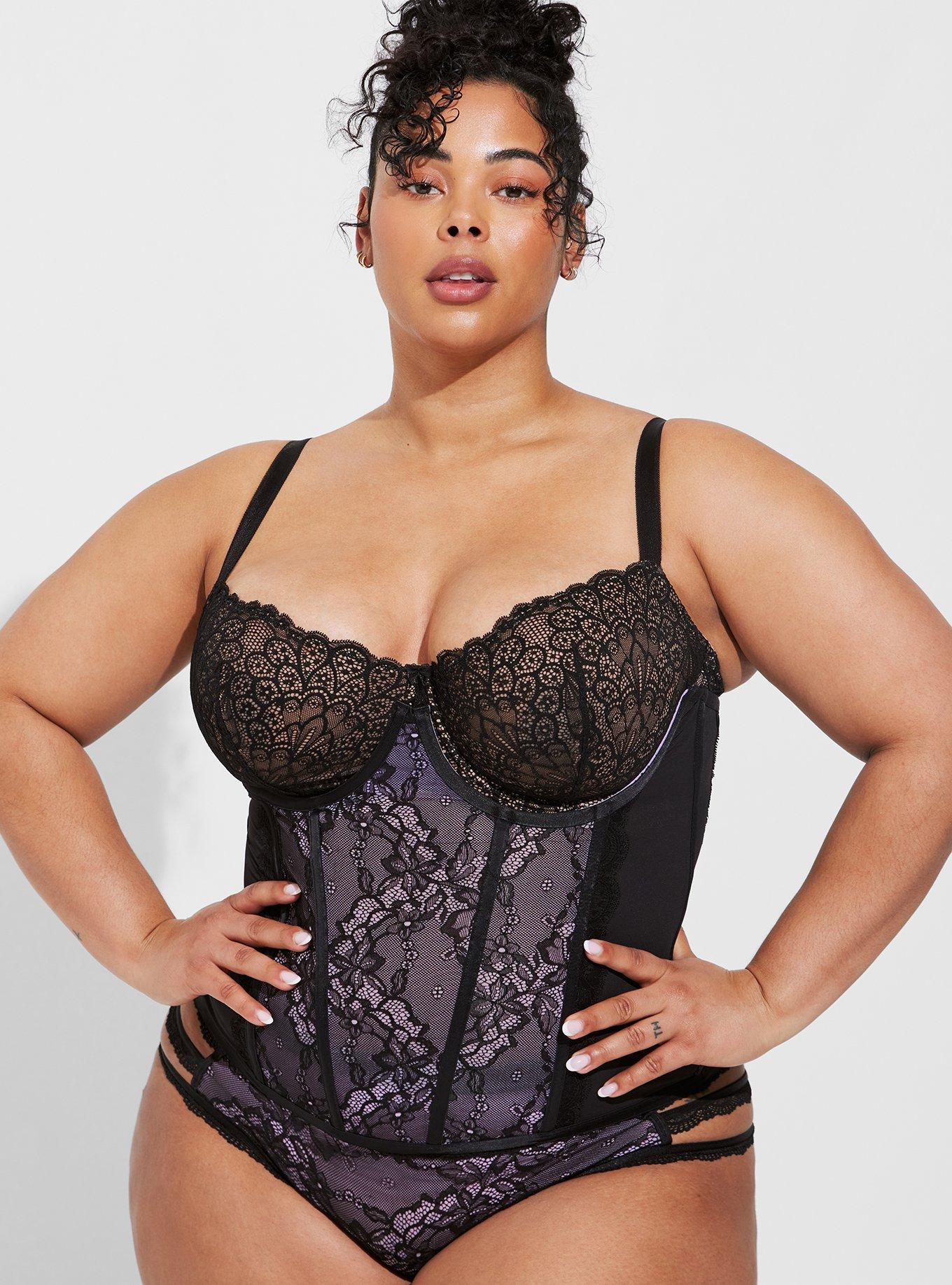 Plus Size - Lace And Mesh Bustier With Open Bust - Torrid