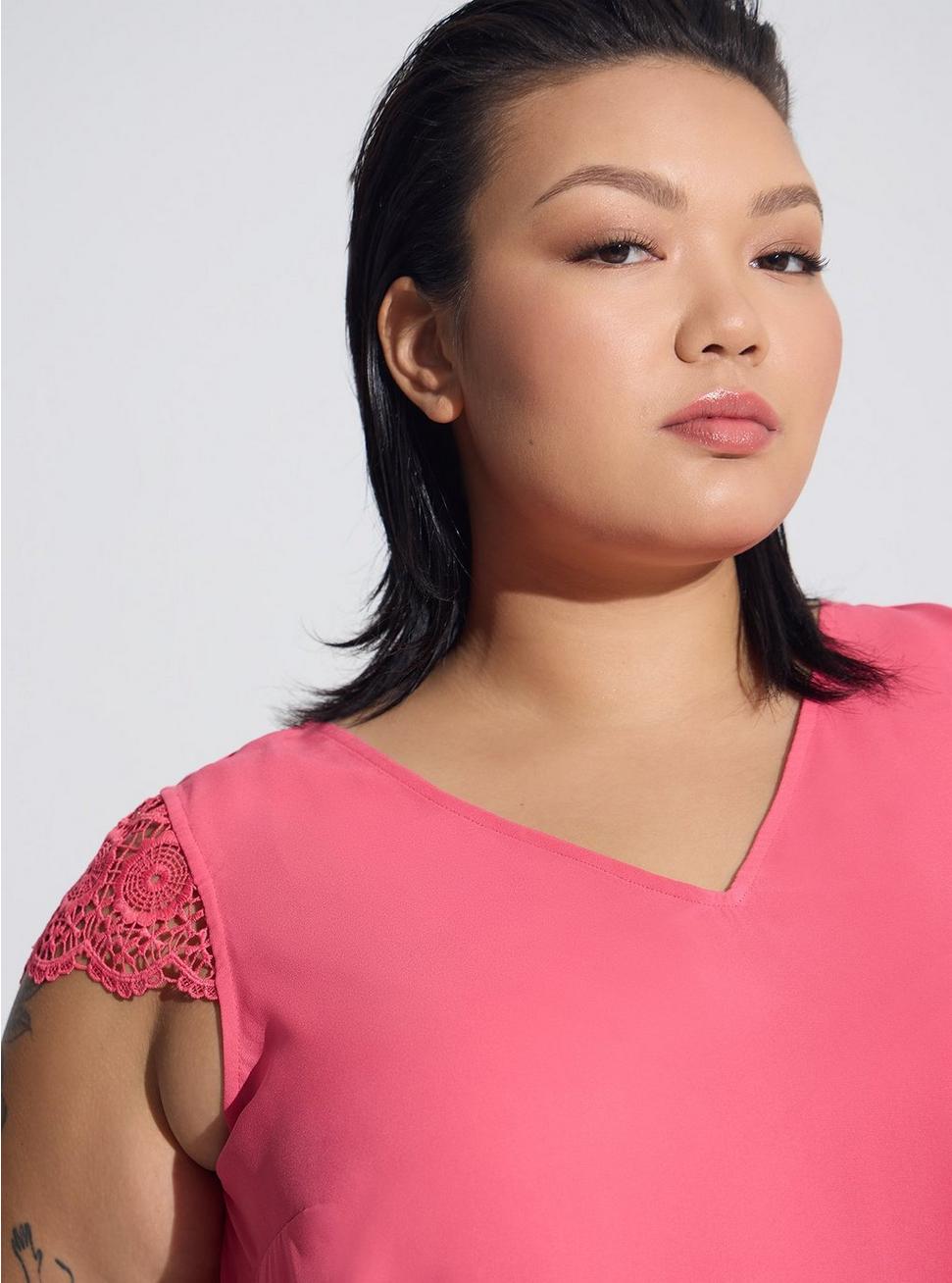 Plus Size - Georgette Lace Trim Sleeve Blouse - Torrid Plus Size - Georgette Lace Trim Sleeve Blouse - Torrid