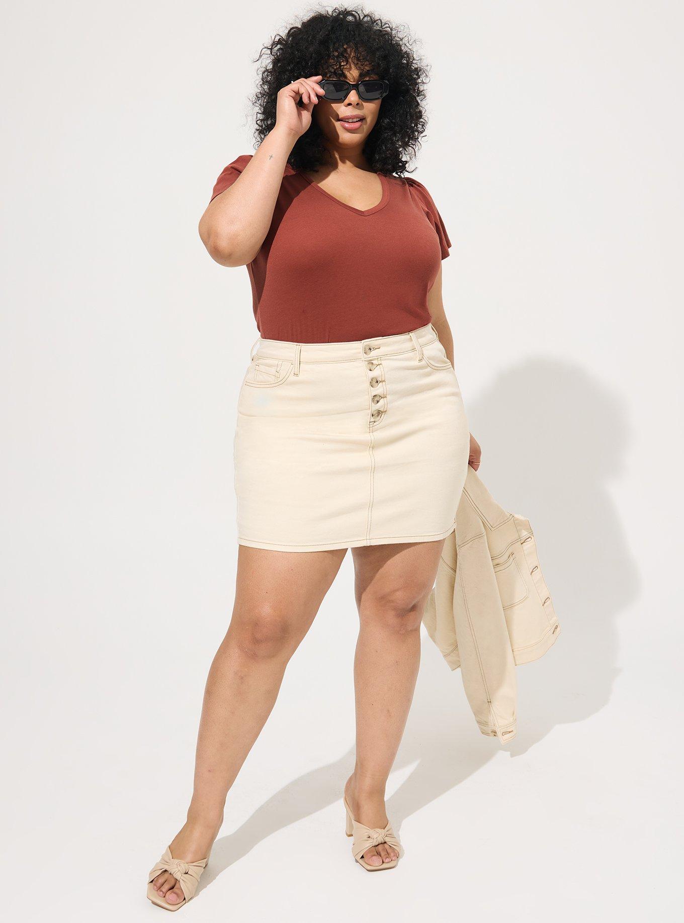 Plus Size Girlfriend Heritage Slub V-Neck Flutter Sleeve Tee, BROWN, alternate