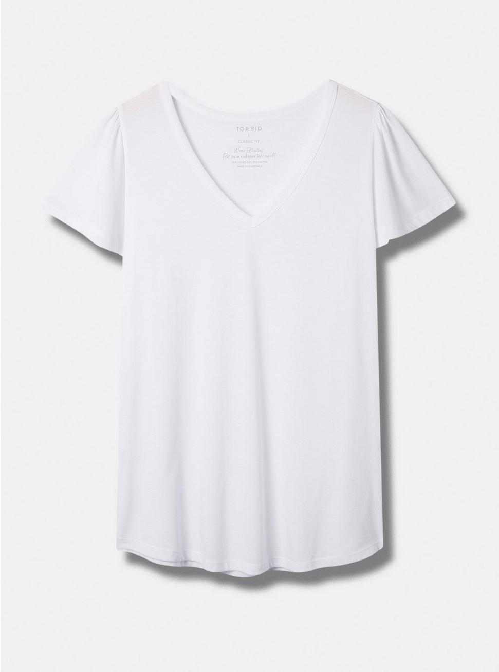 Plus Size Girlfriend Signature Jersey V-Neck Flutter Sleeve Tee, BRIGHT WHITE, hi-res