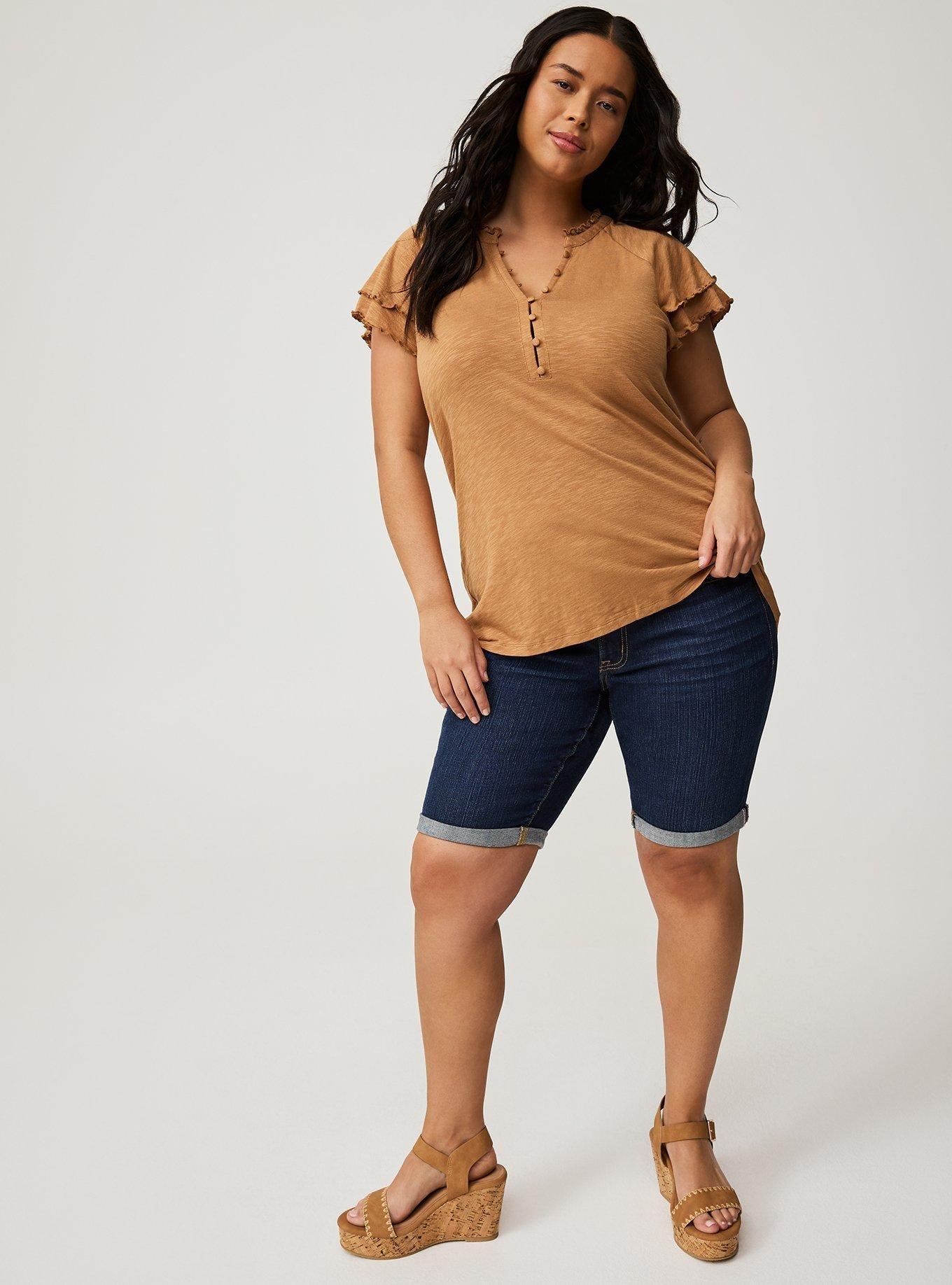 Girlfriend Heritage Slub V-Neck Flutter Sleeve Tee