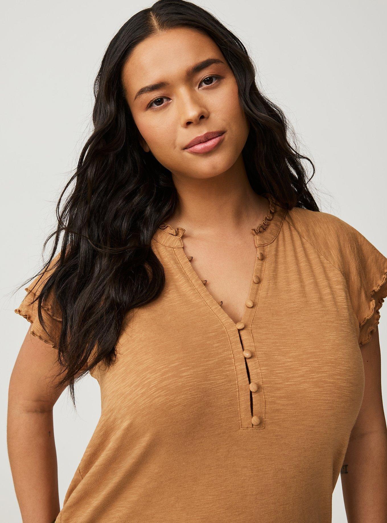 Girlfriend Heritage Slub V-Neck Flutter Sleeve Tee