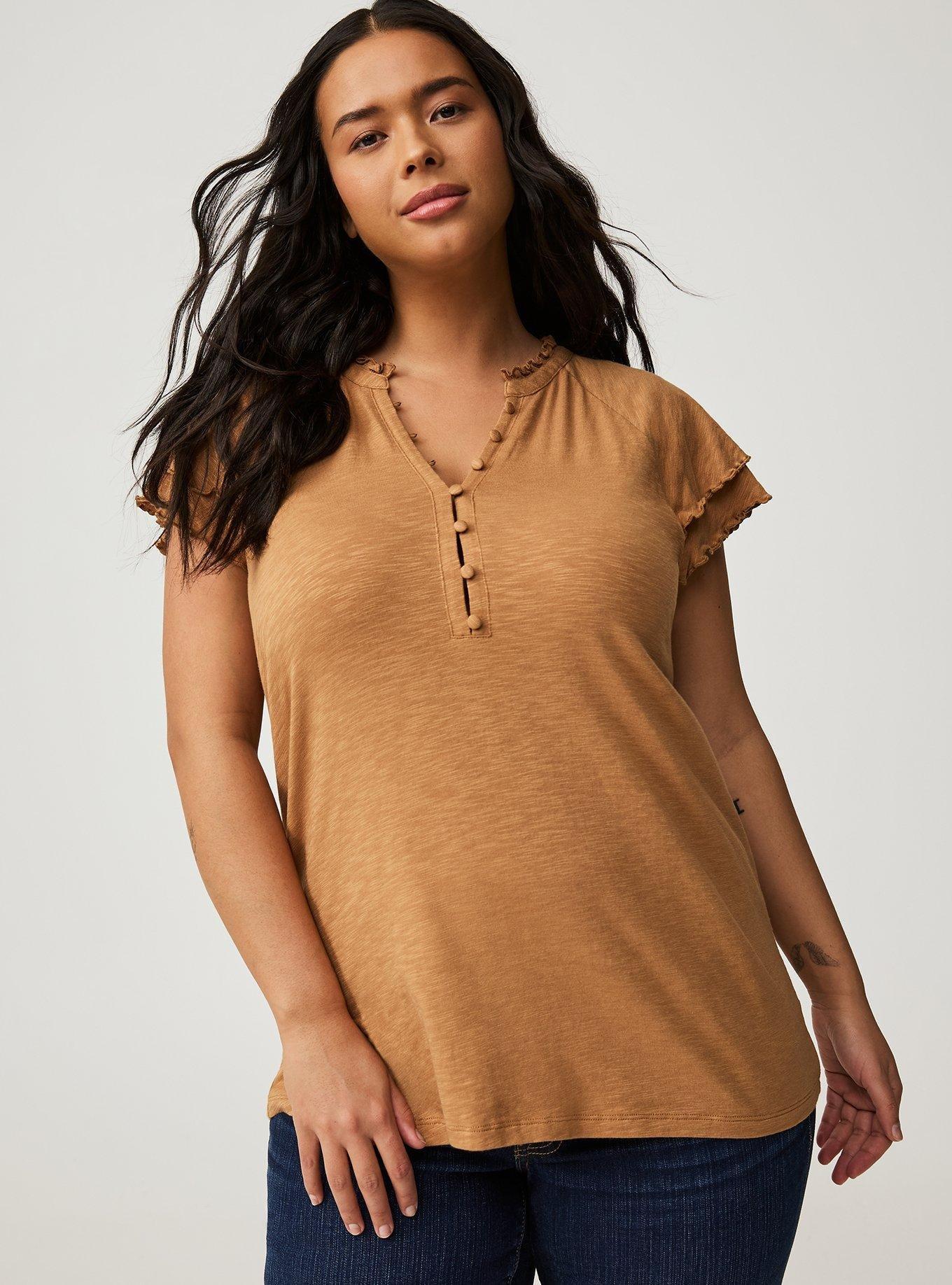 Girlfriend Heritage Slub V-Neck Flutter Sleeve Tee