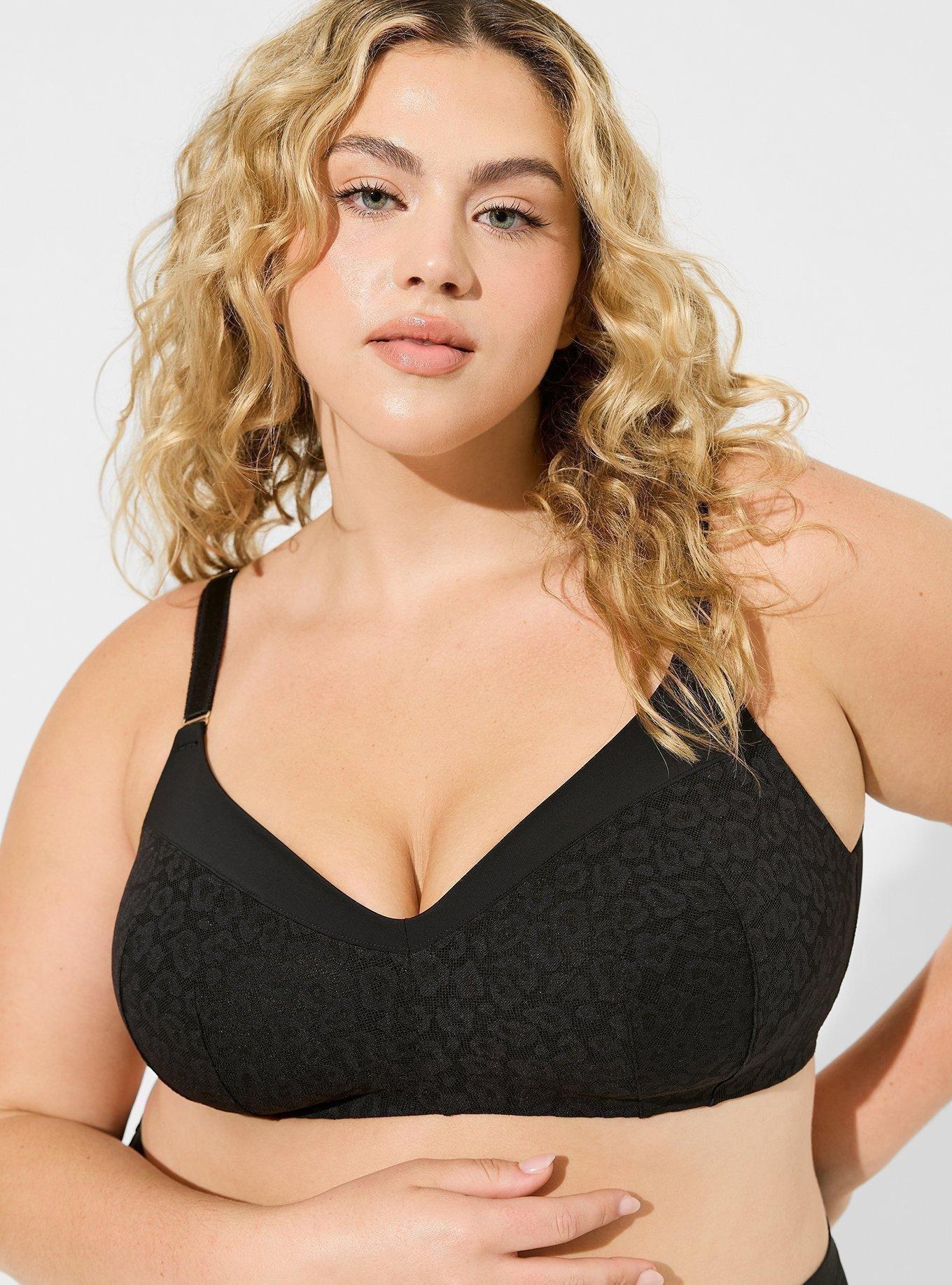 Wire Free Lightly Lined Animal Lace 360&deg; Back Smoothing&trade; Bra, RICH BLACK, hi-res