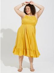 Plus Size Disney Americana Mickey Mouse Embroidery Midi Multi Strap High Neck Dress, MINERAL YELLOW, hi-res