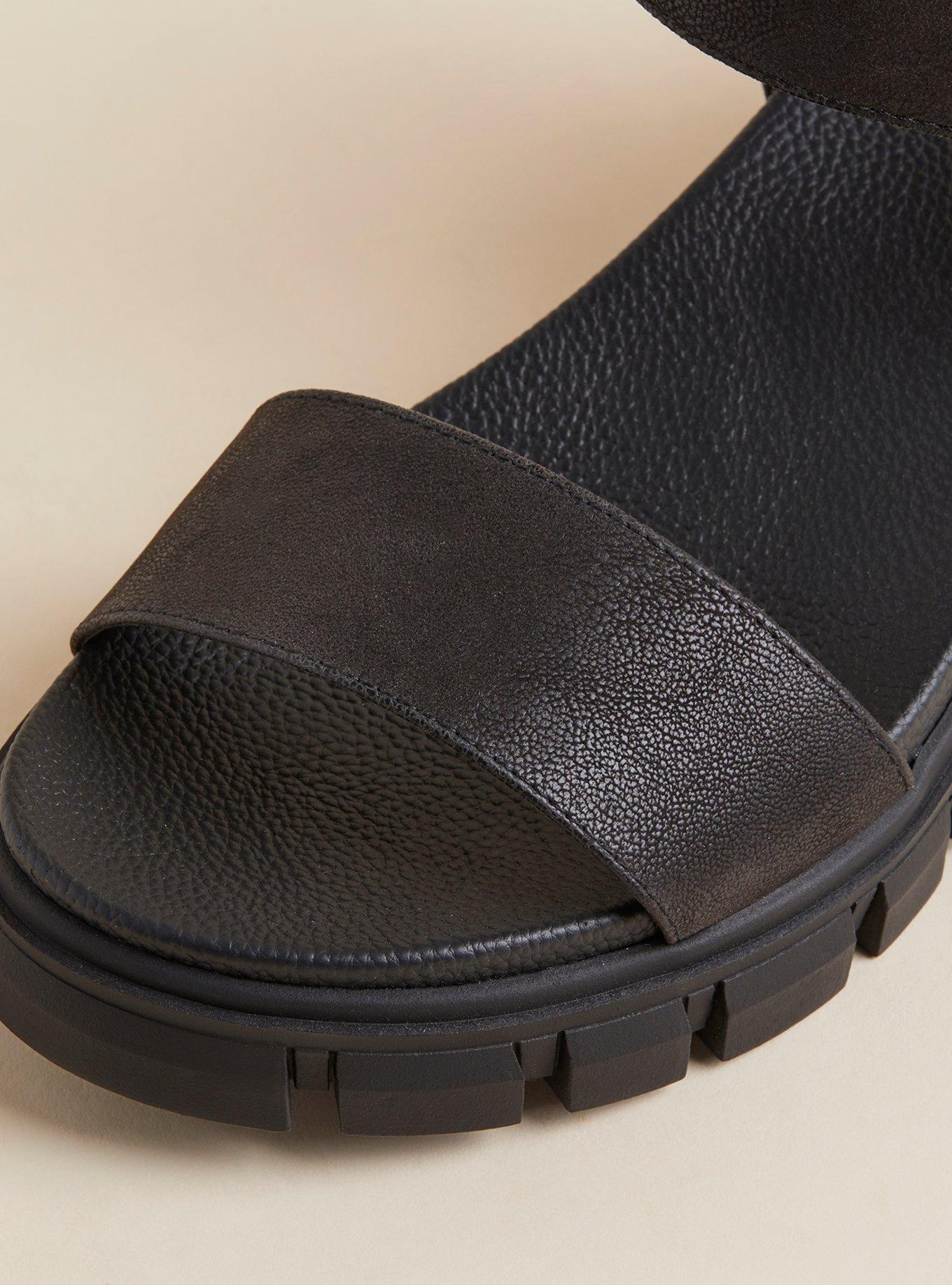 Plus Size Lug Outsole Sandal (WW), BLACK FAUX LEATHER, alternate