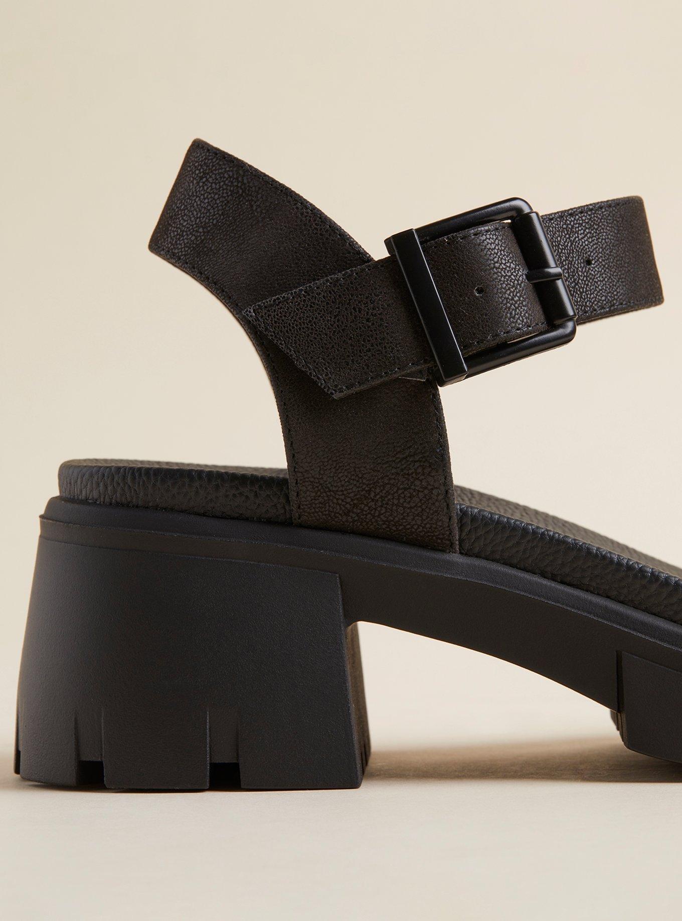 Plus Size Lug Outsole Sandal (WW), BLACK FAUX LEATHER, alternate